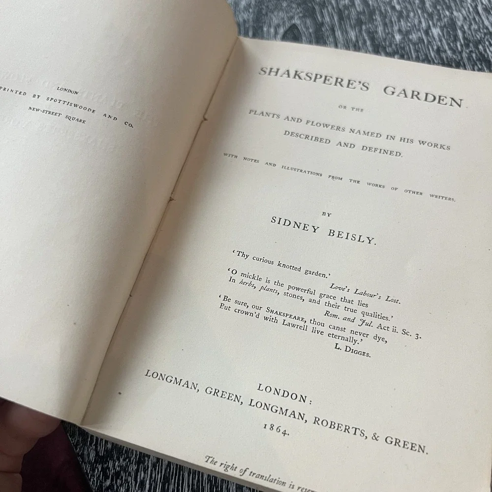 BEISLY, Sidney;‎ Shakespere's Garden. 1864 1st Ed